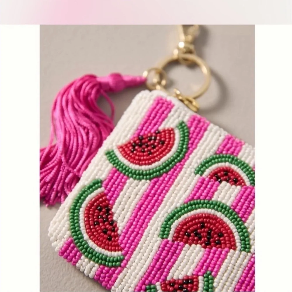 New Anthropologie Beaded Watermelon Keychain Coin purse